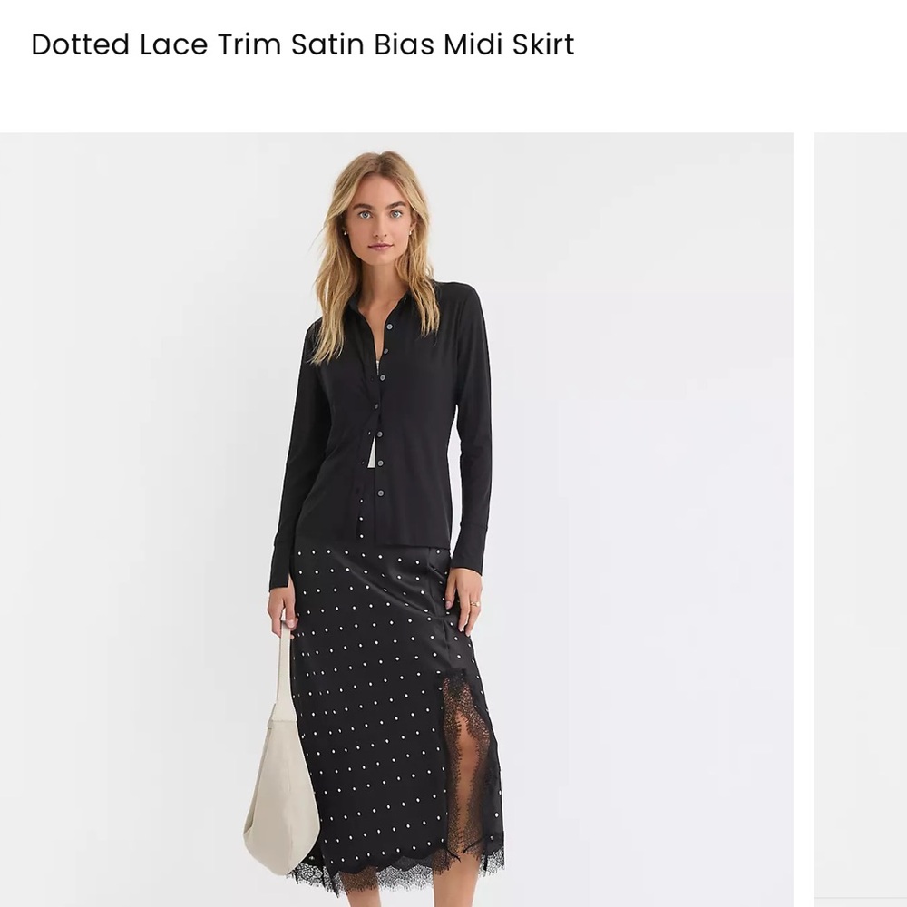 LOFT Black Polka Dot Lace Midi Skirt
